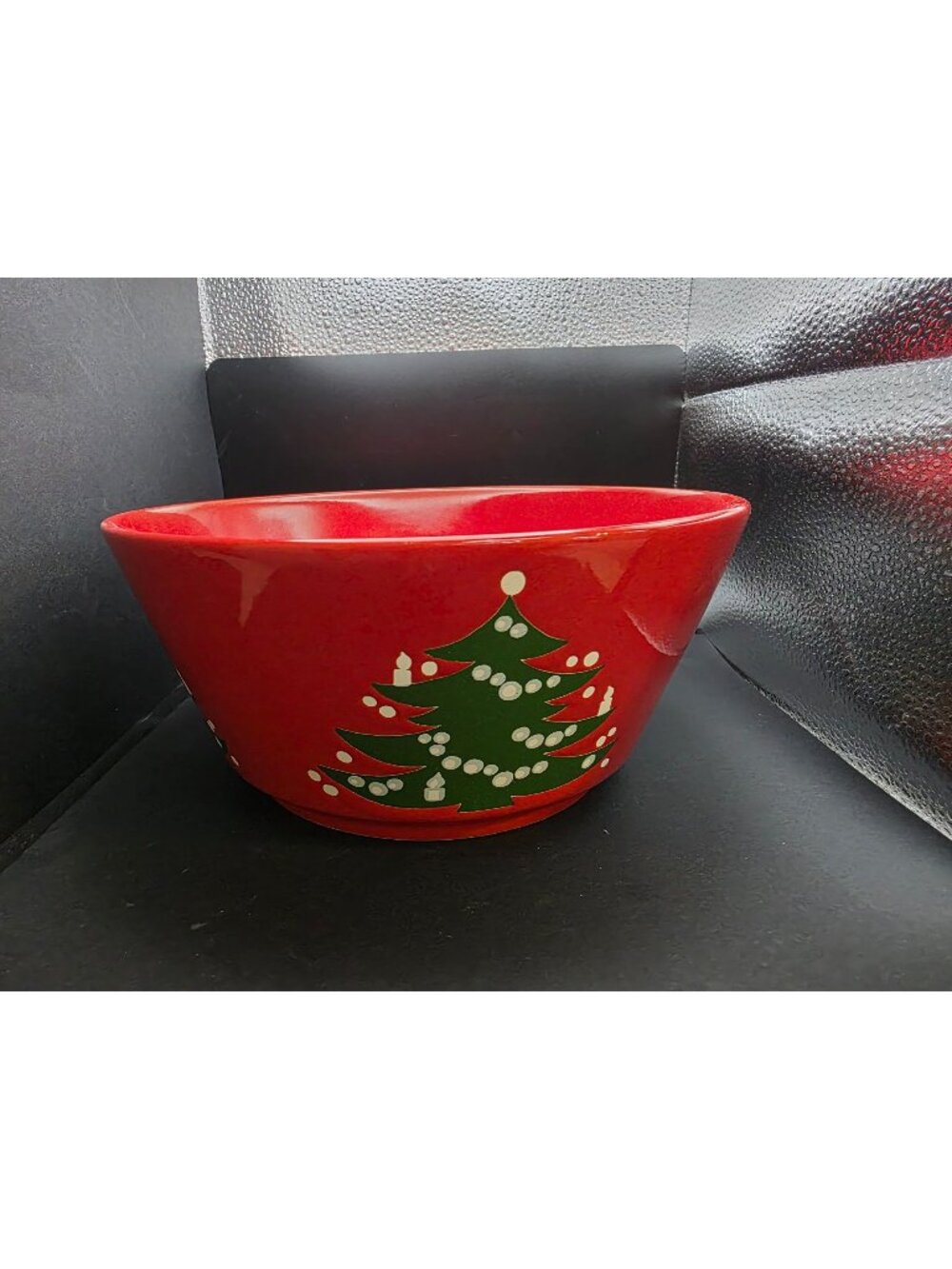 WAECHTERSBACH CHRISTMAS TREE SERVING BOWL RED GREEN TREE WHITE LIGHTS CANDLES